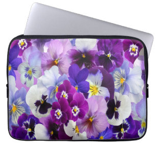 Housse Pour Ordinateur Portable Fleur de Pensée Fleurs Florales Bleu Blanc Violet 