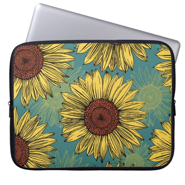 Housse Pour Ordinateur Portable Fleur de soleil à main bleu (Devant)