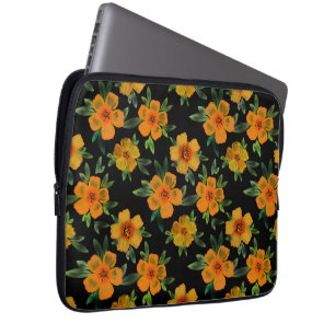 Housse Pour Ordinateur Portable Fleur de souci marigold dorée sur fond noir 