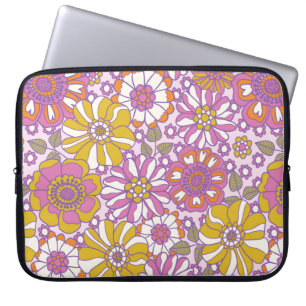 Housse Pour Ordinateur Portable Fleur des années 60 rétro. Motif d'illustration