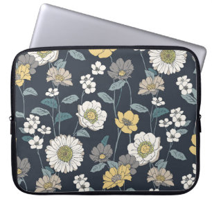 Housse Pour Ordinateur Portable Fleur dessinée à la main, motif artistique sans co