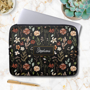 Housse Pour Ordinateur Portable Fleur Florale Vintage Aquarelle Monogramme