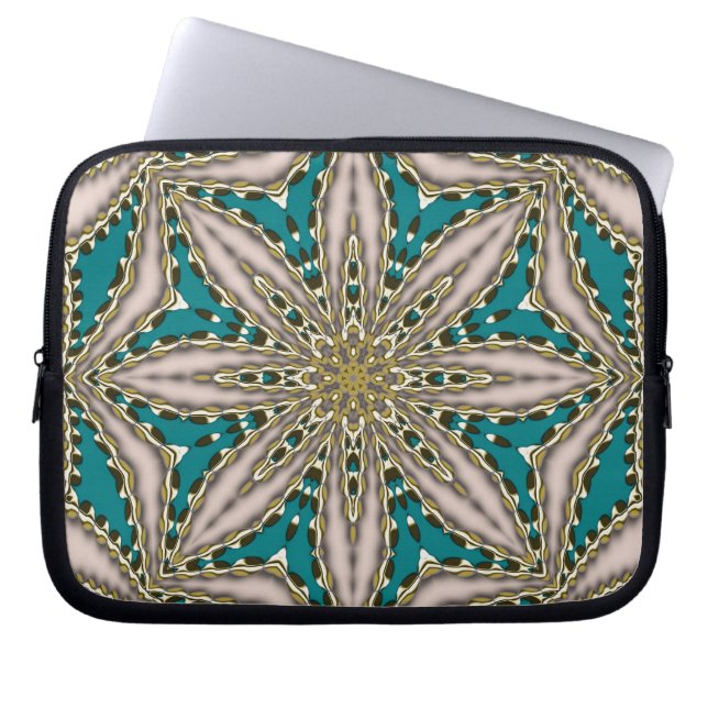 Housse Pour Ordinateur Portable Fleur géométrique Turquoise moderne personnalisabl (Devant)