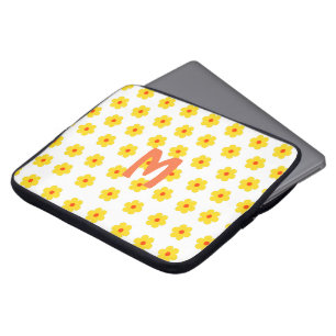 Housse Pour Ordinateur Portable Fleur jaune et orange et blanc