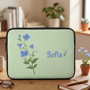 Housse Pour Ordinateur Portable Fleur moderne élégante bleu fille stylée