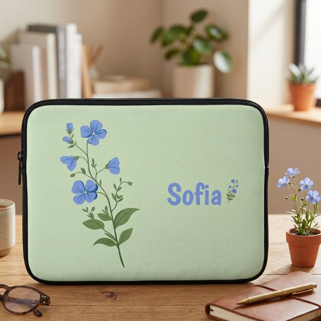 Housse Pour Ordinateur Portable Fleur moderne élégante bleu fille stylée (Créateur téléchargé)