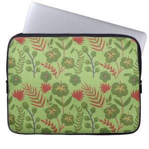 Housse Pour Ordinateur Portable Fleur motif, branche, feuille fleurie verte sans s