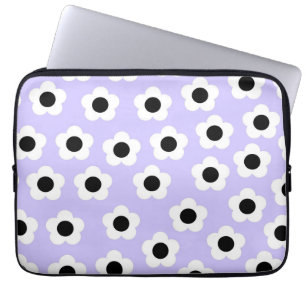 Housse Pour Ordinateur Portable Fleur noire et blanche mignonne avec Arrière - pla