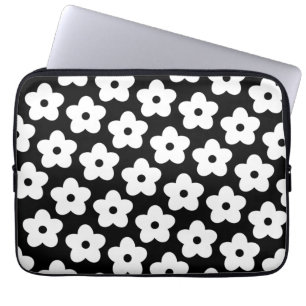 Housse Pour Ordinateur Portable Fleur noire et blanche Motif Y2K