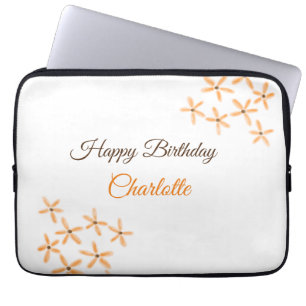 Housse Pour Ordinateur Portable Fleur orange brune heureux anniversaire ajouter no