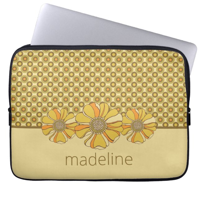 Housse Pour Ordinateur Portable Fleur Orange & Géométrique Rétro  (Devant)