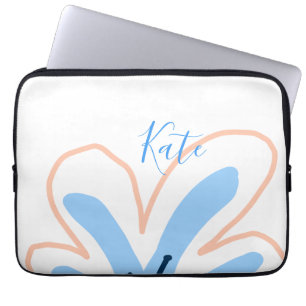 Housse Pour Ordinateur Portable Fleur pastel orange bleue ajouter nom cadeau rétro