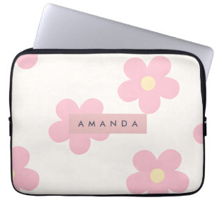 Housse Pour Ordinateur Portable Fleur personnalisée de marguerite rose rétro