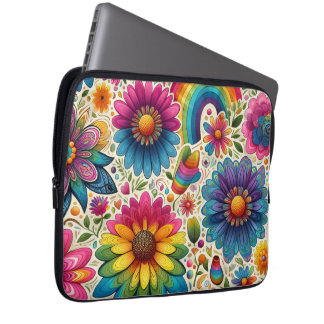 Housse Pour Ordinateur Portable Fleur puissante botanique des années 60 colorée