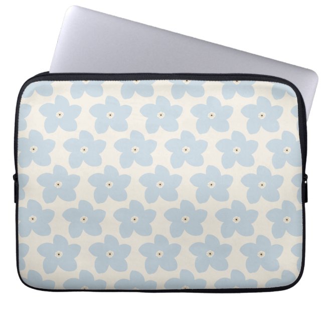 Housse Pour Ordinateur Portable Fleur Rétro Bleu Clair Et Crème (Devant)