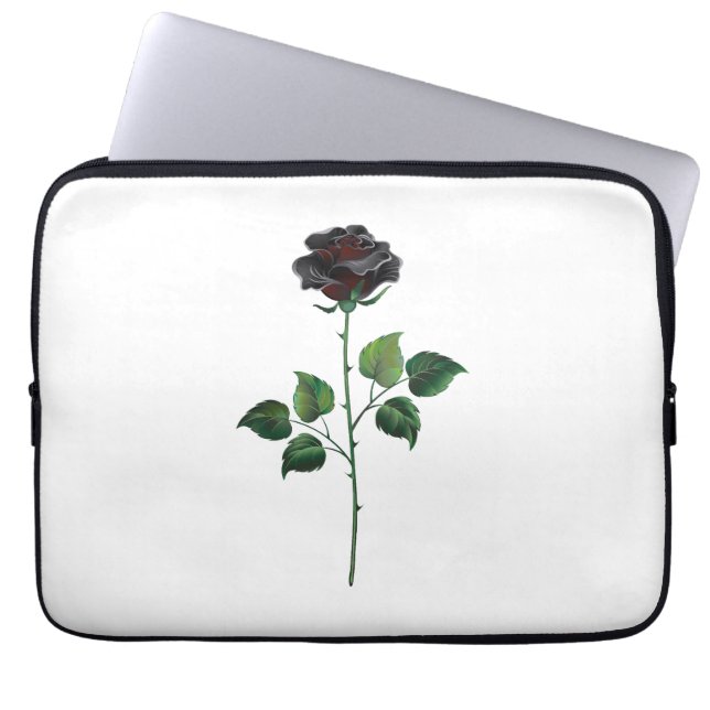 Housse Pour Ordinateur Portable Fleur rose noire (Devant)
