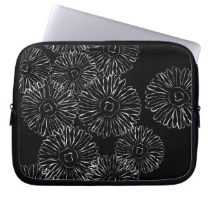 Housse Pour Ordinateur Portable Fleurs abstraites de printemps noir et blanc