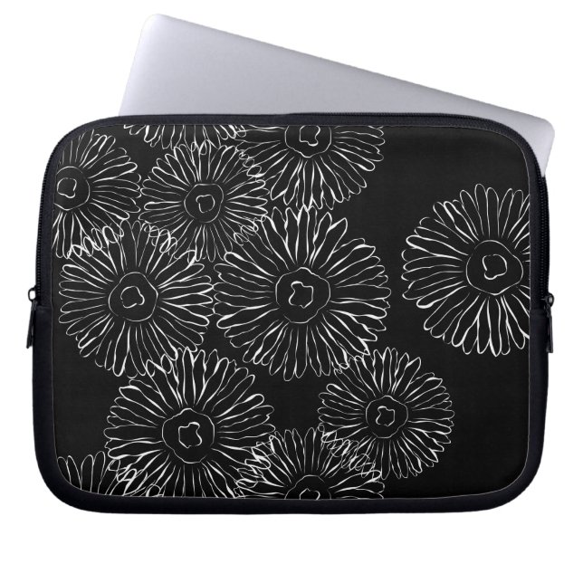 Housse Pour Ordinateur Portable Fleurs abstraites de printemps noir et blanc (Devant)