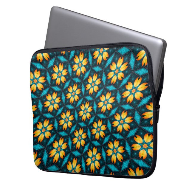 Housse Pour Ordinateur Portable Fleurs Abstraites jaunes (devant gauche)