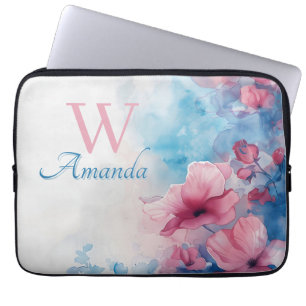 Housse Pour Ordinateur Portable Fleurs Aquarelle douce en rose et bleu