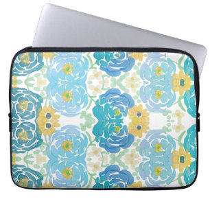 Housse Pour Ordinateur Portable Fleurs aquarelles bleues et jaunes