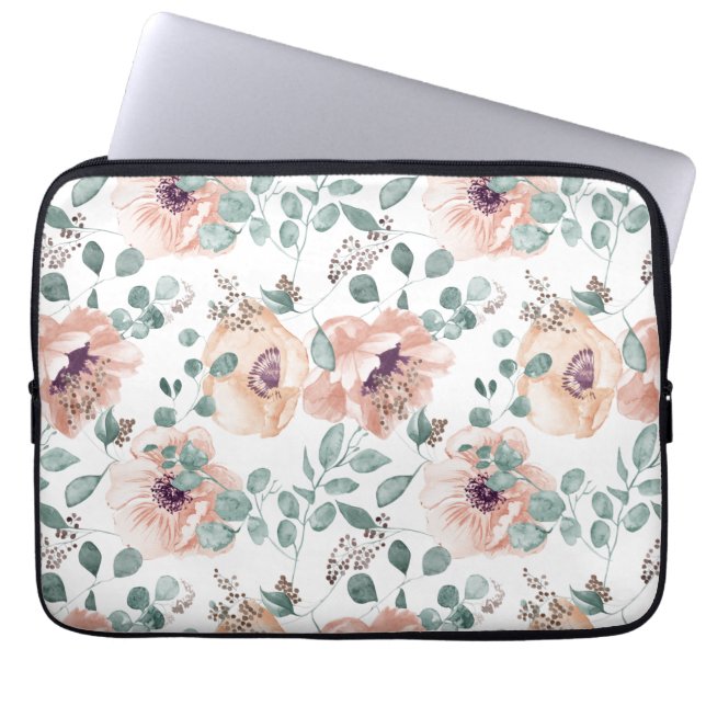 Housse Pour Ordinateur Portable Fleurs Aquarelles Chic Blush (Devant)