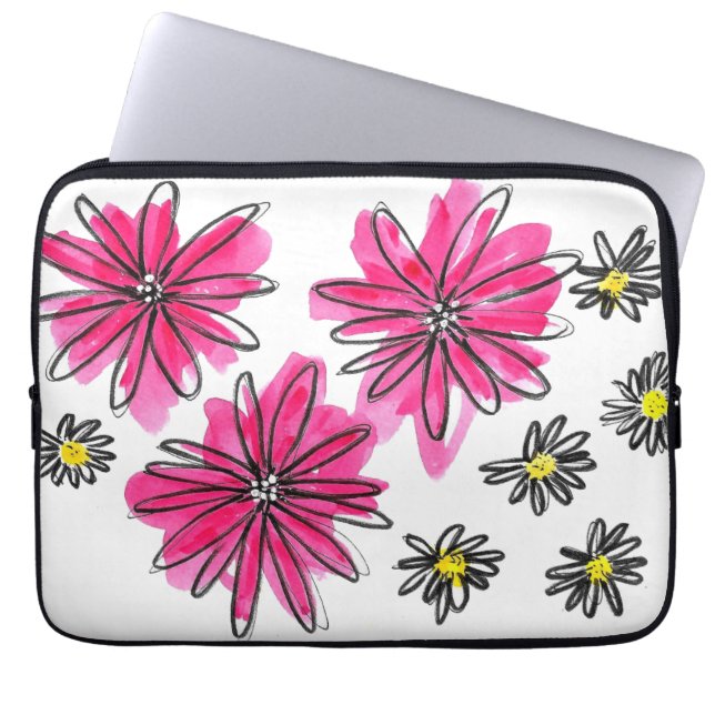 Housse Pour Ordinateur Portable Fleurs blanches et roses (Devant)
