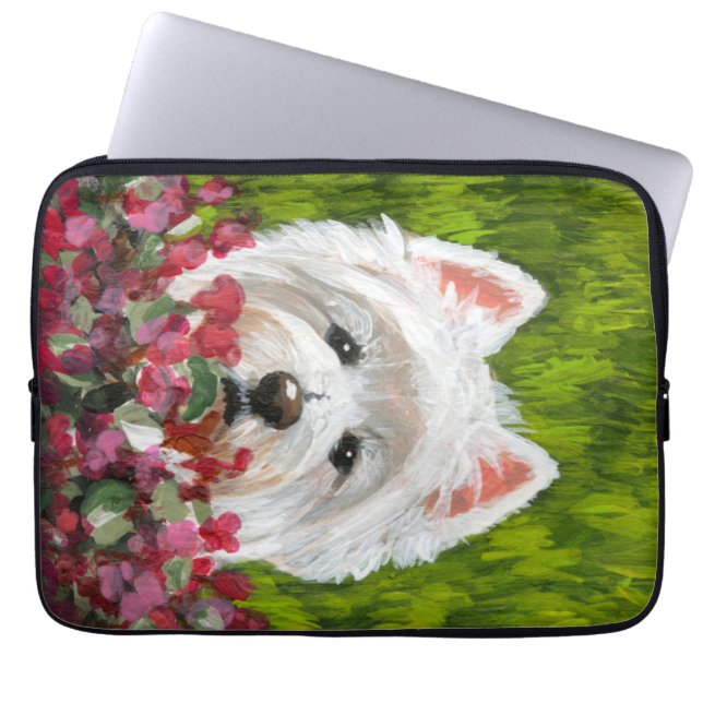 Housse Pour Ordinateur Portable Fleurs blanches et roses (Devant)