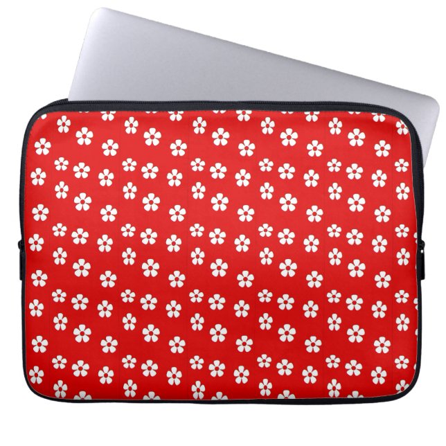 Housse Pour Ordinateur Portable Fleurs blanches mignonnes sur rouge (Devant)