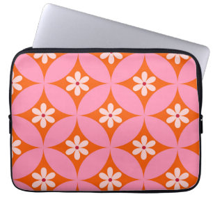 Housse Pour Ordinateur Portable Fleurs blanches sur motif de cercles roses du mili