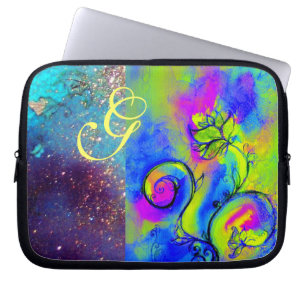 Housse Pour Ordinateur Portable FLEURS BLANCHES vert fuchsia jaune, bleu