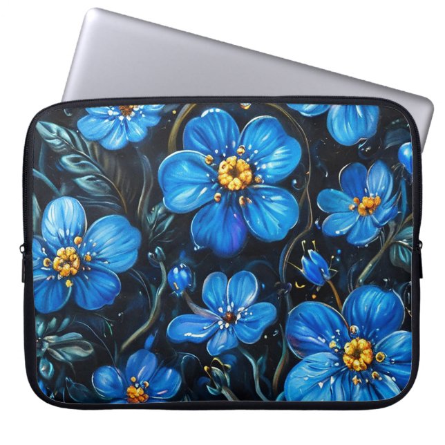 Housse Pour Ordinateur Portable Fleurs bleues (Devant)