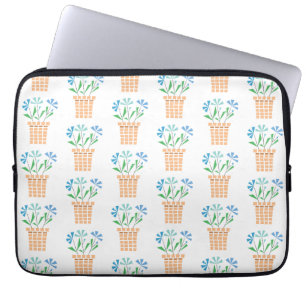 Housse Pour Ordinateur Portable Fleurs bleues dans des pots tissés