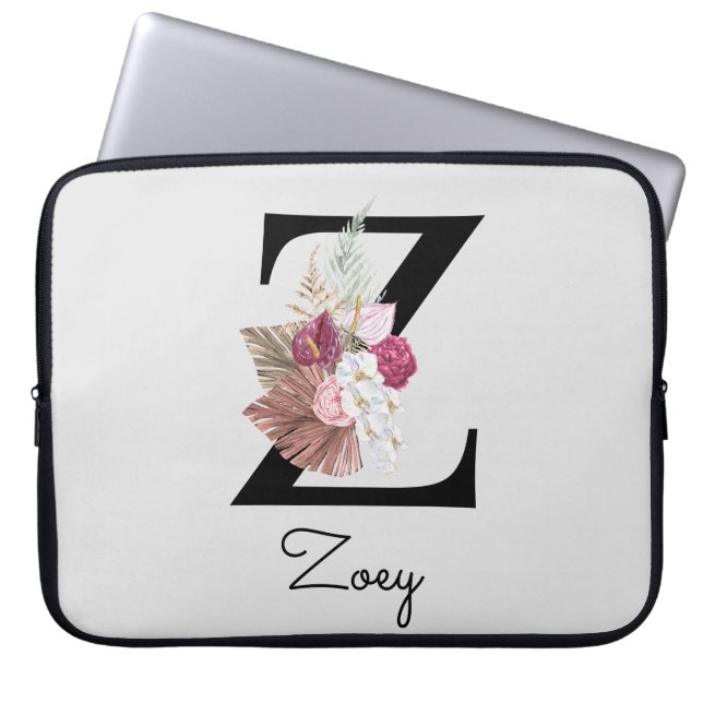 Housse Pour Ordinateur Portable Fleurs bohèmes monogrammées initiale Z (Devant)