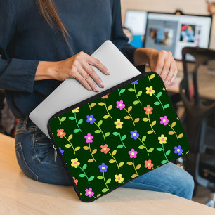 Housse Pour Ordinateur Portable Fleurs colorées, Motif Floral, Verdure, Boho