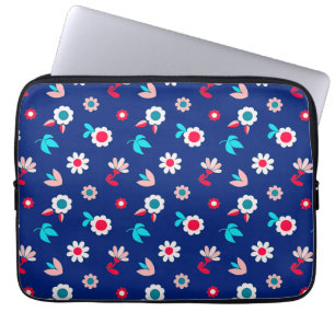 Housse Pour Ordinateur Portable Fleurs Colorées sur Fond Bleu Foncé