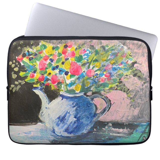 Housse Pour Ordinateur Portable Fleurs dans une théière, style bohème (Devant)