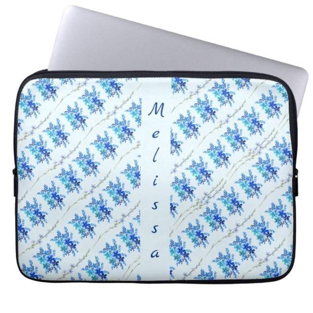 Housse Pour Ordinateur Portable Fleurs d'aquarelle bleu botanique tendance (Devant)