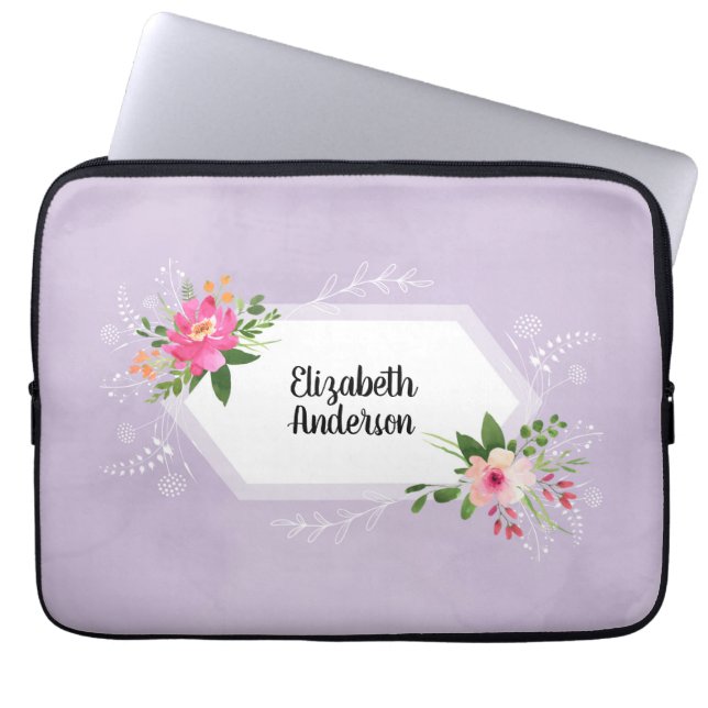 Housse Pour Ordinateur Portable Fleurs d'aquarelle nom boho tendance (Devant)