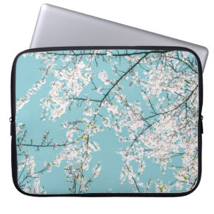 Housse Pour Ordinateur Portable Fleurs de cerisiers : tendance florale turquoise