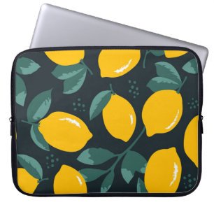 Housse Pour Ordinateur Portable Fleurs de citrons, Texture d'été Vintage.