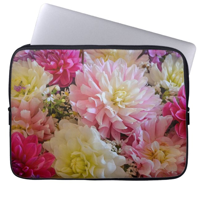 Housse Pour Ordinateur Portable Fleurs de dahlia rose et blanc (Devant)