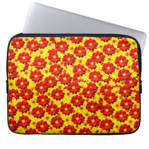 Housse Pour Ordinateur Portable Fleurs de dahlia rouges et jaunes