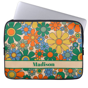 Housse Pour Ordinateur Portable Fleurs de Jardin Rétro 60s les années 70 Floral Pe