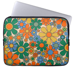Housse Pour Ordinateur Portable Fleurs de Jardin Rétro Super 60s les années 70 mot