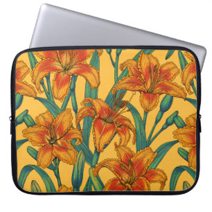 Housse Pour Ordinateur Portable Fleurs de jour tawny, bleu et jaune