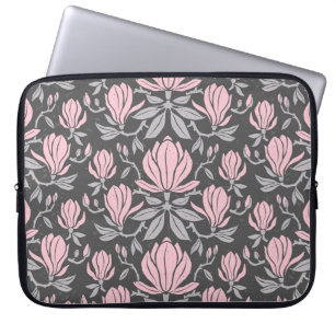 Housse Pour Ordinateur Portable Fleurs de Magnolia, motif sans couture dessinée à