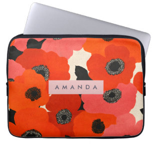 Housse Pour Ordinateur Portable Fleurs de pavot personnalisées rouge vif et rose i