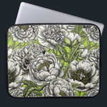 Housse Pour Ordinateur Portable Fleurs de pivoines blanches et moisissures<br><div class="desc">Fleurs et papillons de pivoine dessinés à la main,  motif vectoriel transparent</div>