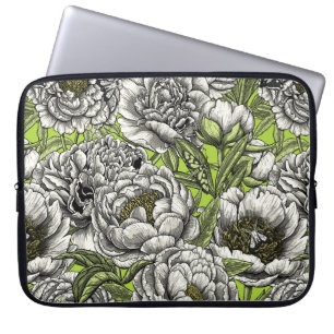 Housse Pour Ordinateur Portable Fleurs de pivoines blanches et moisissures